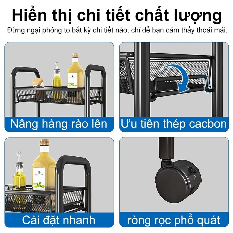 Kệ bếp sàn nhà nhiều tầng Xe đẩy di động Giỏ lưu trữ rau quả đa năng Kệ gia dụng3-4-5 tầng | BigBuy360 - bigbuy360.vn