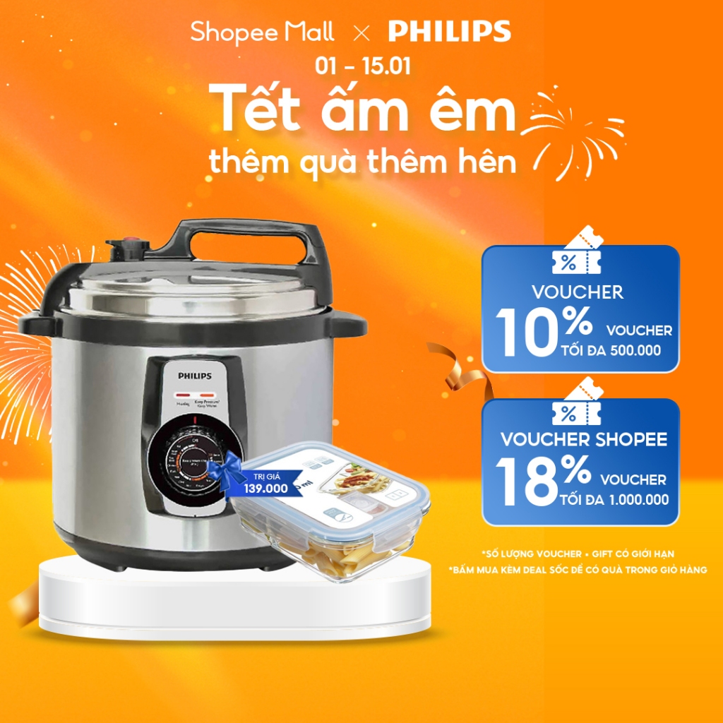 Nồi áp suất điện Philips HD2103/66 5L - Bạc đen, dung lượng lớn, an toàn và tiện lợi