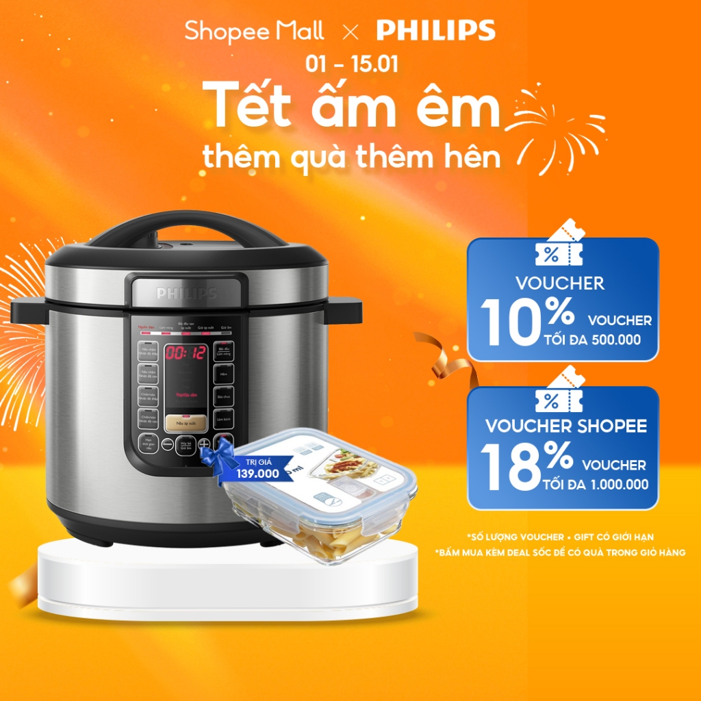 Nồi áp suất điện Philips HD2237/66 6 lít - Viva Collection, màu Đen