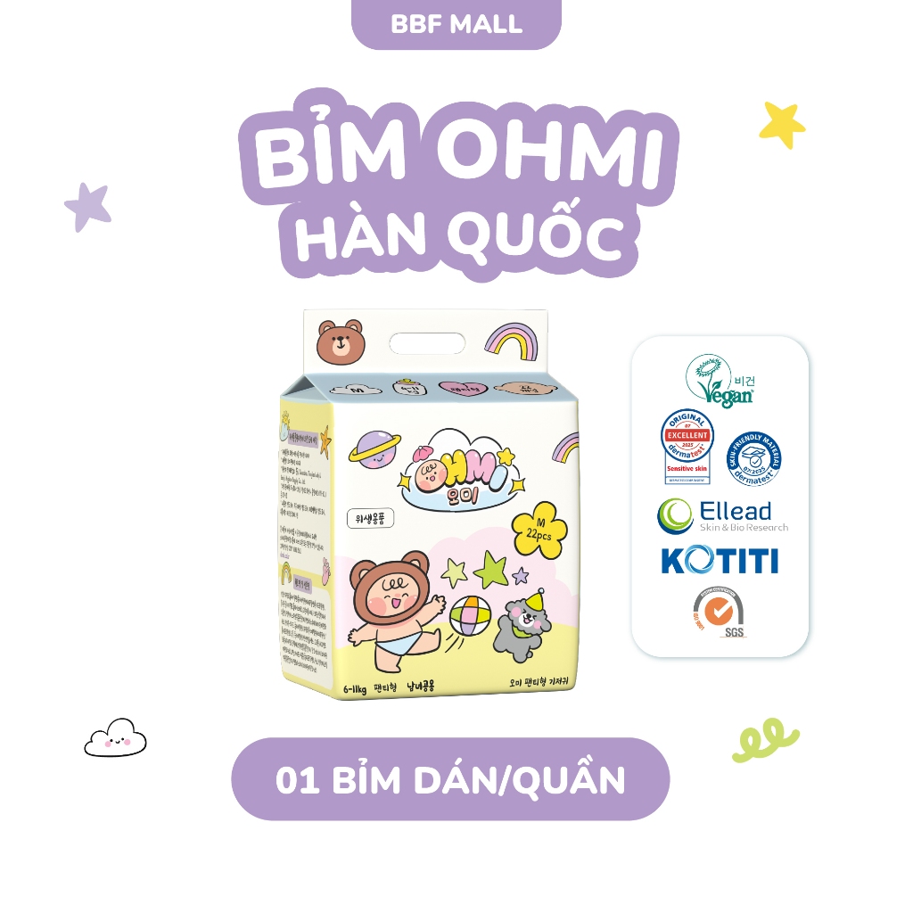 Bỉm OHMI Hàn Quốc - cao cấp, mỏng nhẹ, khô thoáng, an toàn da bé, đủ size