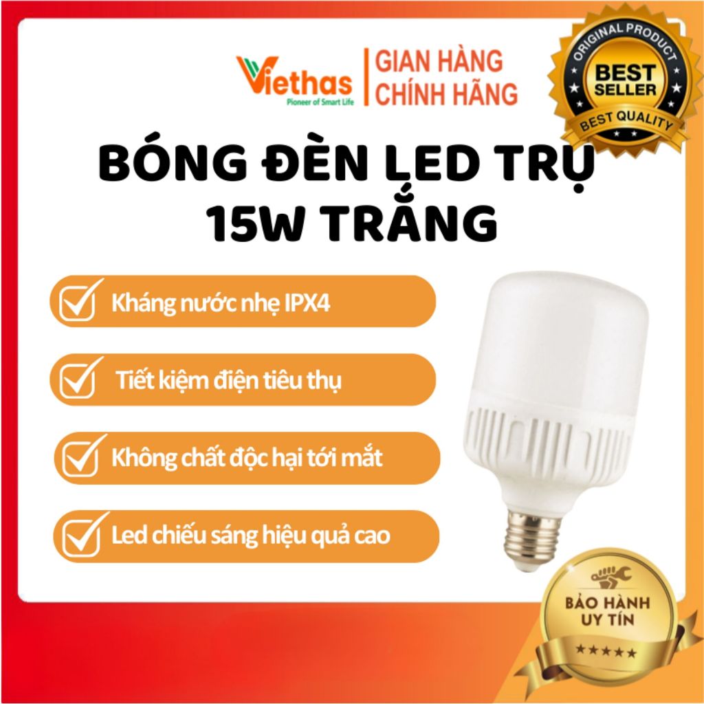 VIETHAS - Bóng Đèn Led Trụ 15W Trắng