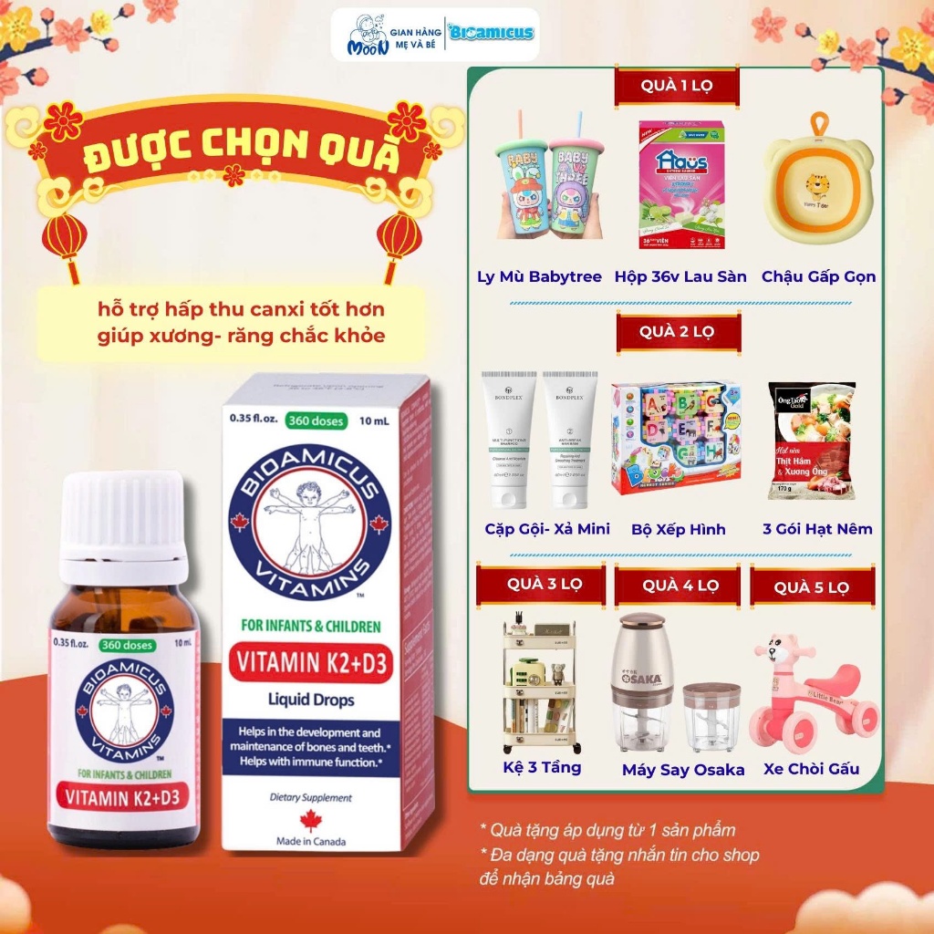 [ KÈM QUÀ ] Vitamin D3K2-MK7 BioAmicus Dạng Giọt Cho Trẻ Sơ Sinh 10ml - Moonstore.