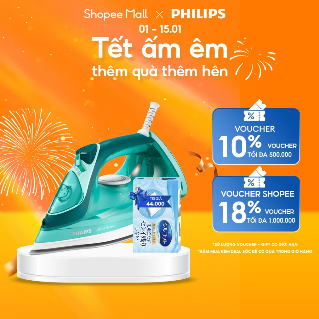 Bàn ủi hơi nước Philips DST3030/70 - Xanh Ngọc, 2400W, Dung lượng 300ml