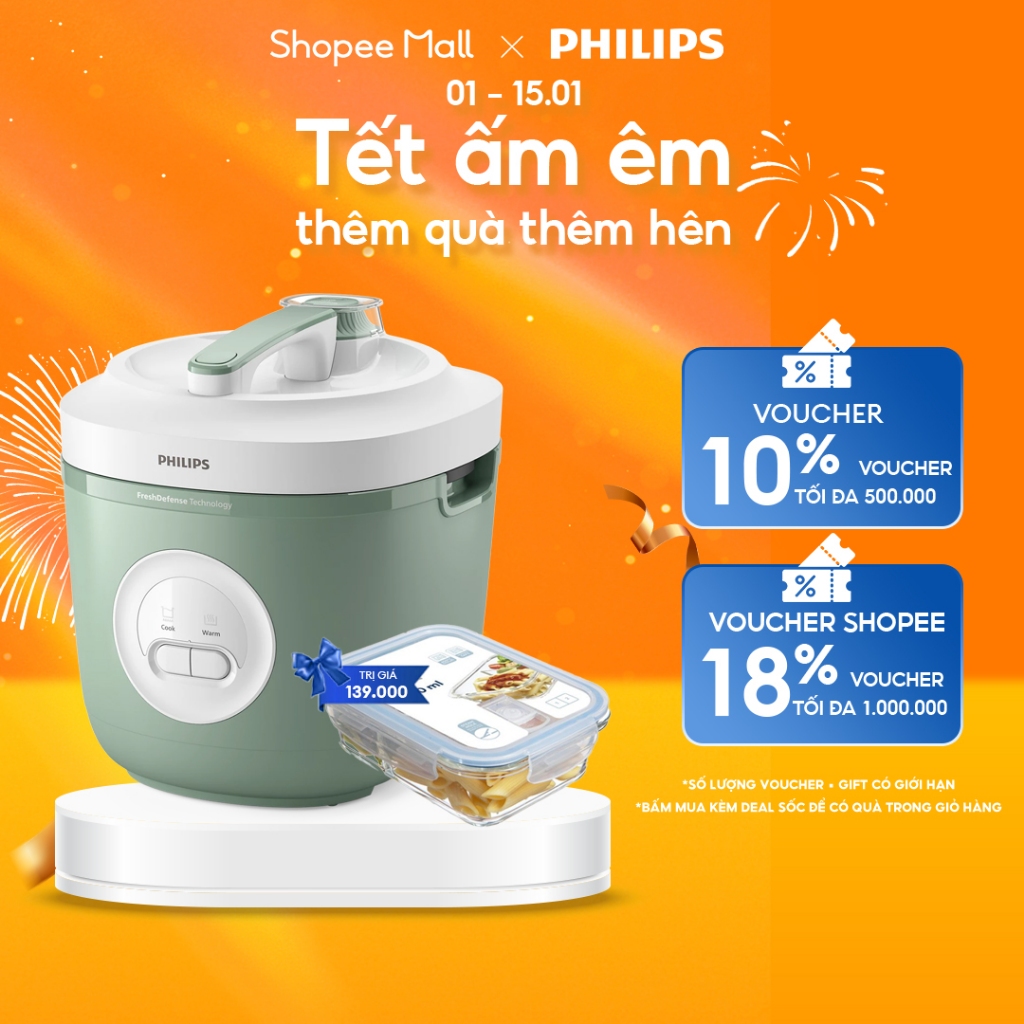 Nồi Cơm Điện Philips HD3212/32 1.8 lít | 5 lớp| nhiệt 3D - Hàng Chính Hãng
