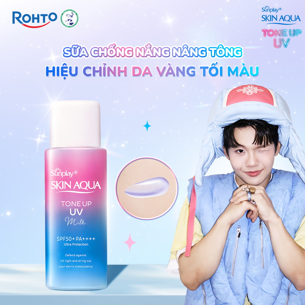 Kem chống nắng nâng tông cho da tối màu & da vàng, dạng sữa Sunplay Skin Aqua Tone Up UV Milk Lavender SPF 50+ PA++++50g