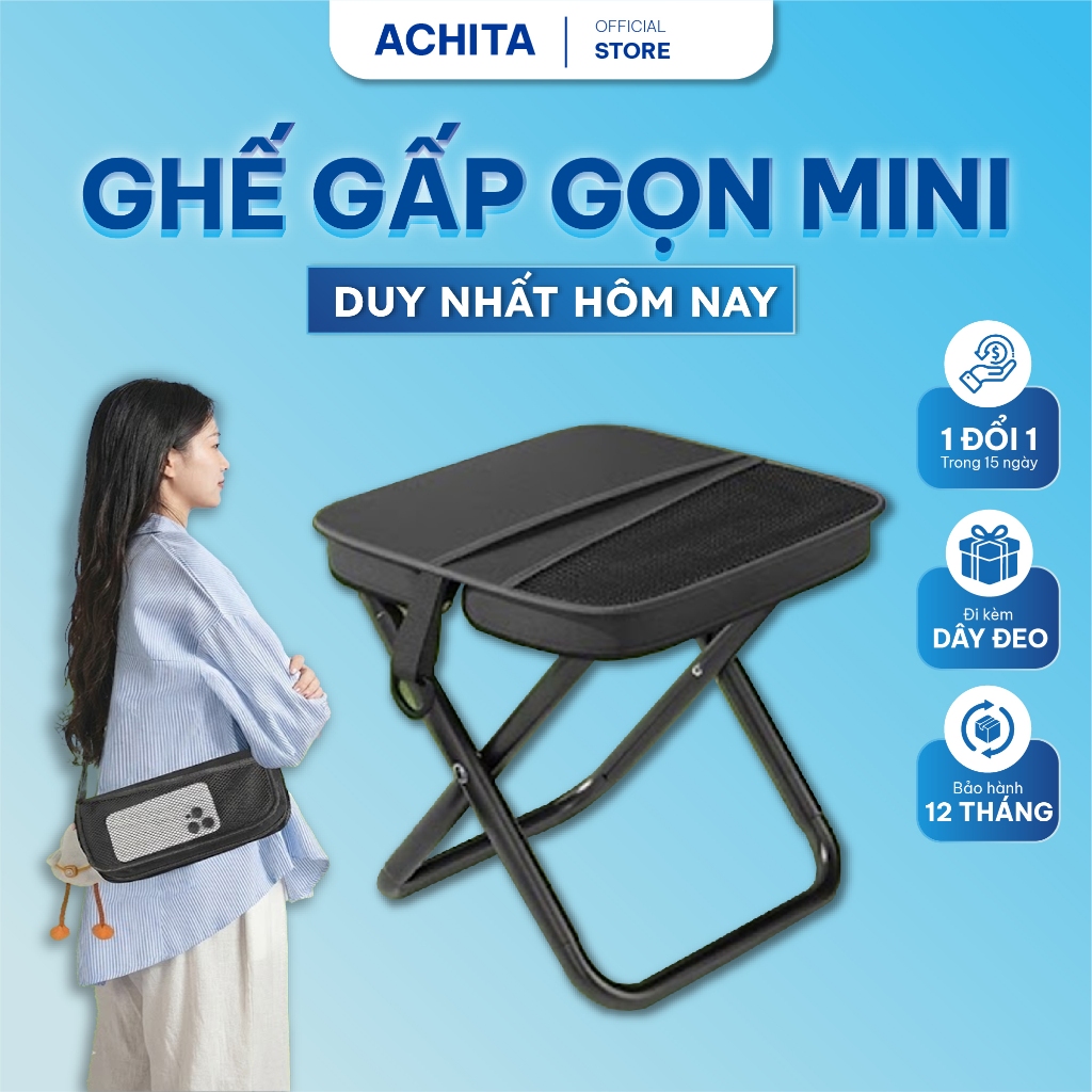 Ghế gấp gọn mini ACHITA G37 chịu tải 100kg khung thép Carbon chống rỉ, ghế câu cá gấp gọn tiện lợi