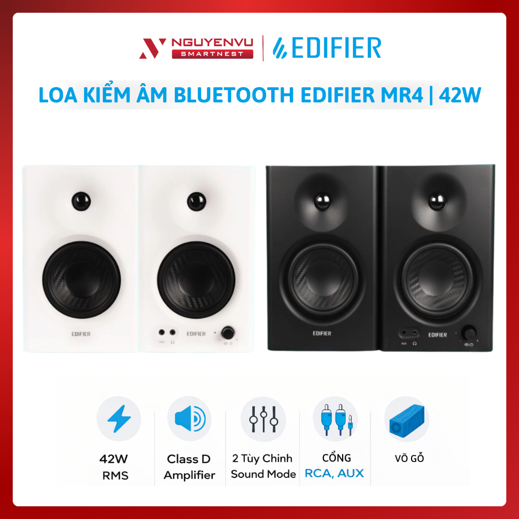 Loa kiểm âm EDIFIER MR4 - Công suất 42W, Vỏ gỗ MDF chống dội âm, Driver Bass 4Inch | HÀNG CHÍNH HÃNG