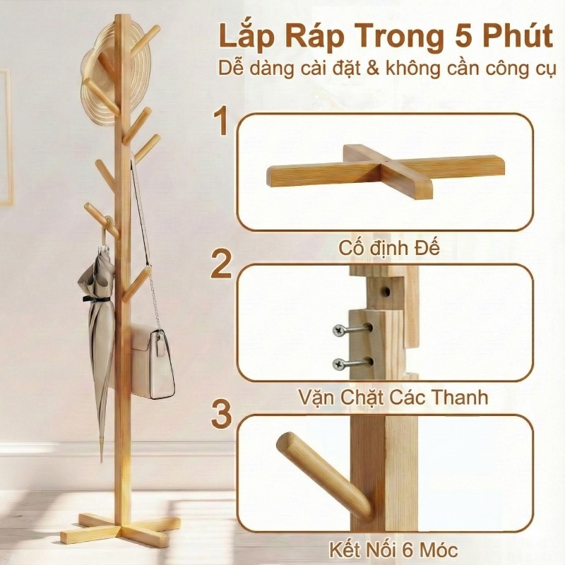 LACCOHUG Cây Treo Quần Áo Đứng Gỗ Thông Móc Quần Áo Gỗ Thiết Kế Lắp Ráp Hiện Đại Trang Trí Nhà Cửa | BigBuy360 - bigbuy360.vn