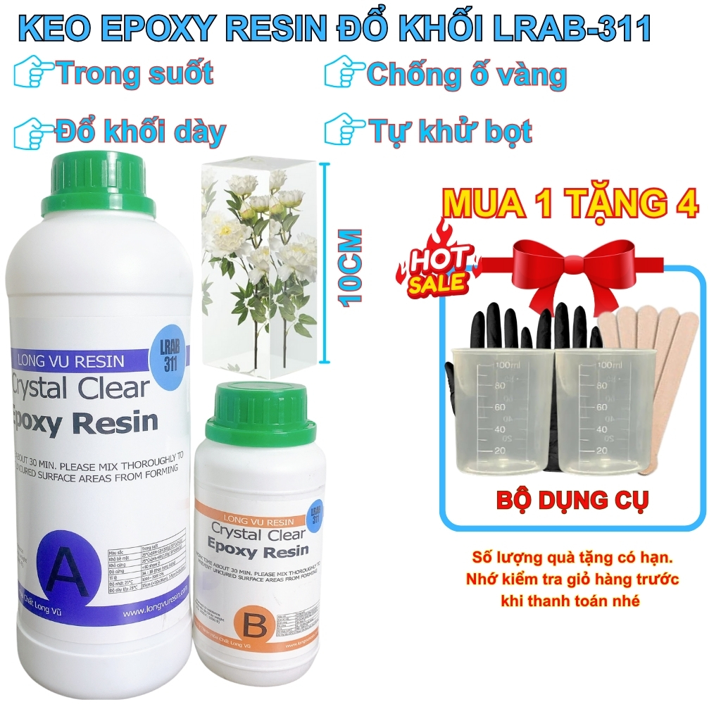Keo Epoxy trong suốt Đổ Khối Dày LRAB-311 - Keo Epoxy Resin AB Đổ Khối Dày, Kháng UV, Độ Cứng Cao