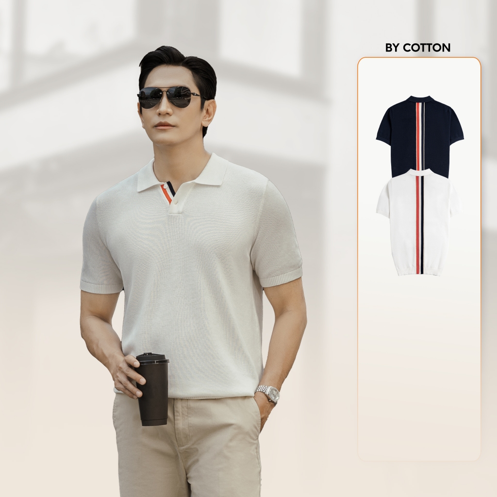 Áo Polo Nam Cao Cấp Dệt Kim By Cotton Pima Phối Sọc Lưng - BY COTTON
