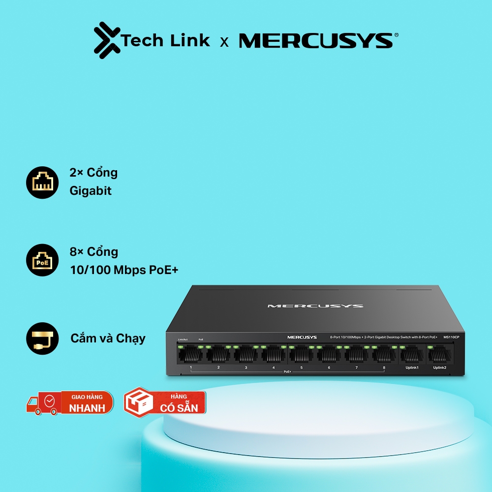 Bộ Chia Mạng Switch Mercusys MS110GMP/MS110CMP/MS110CP 10 Cổng Gigabit, PoE+