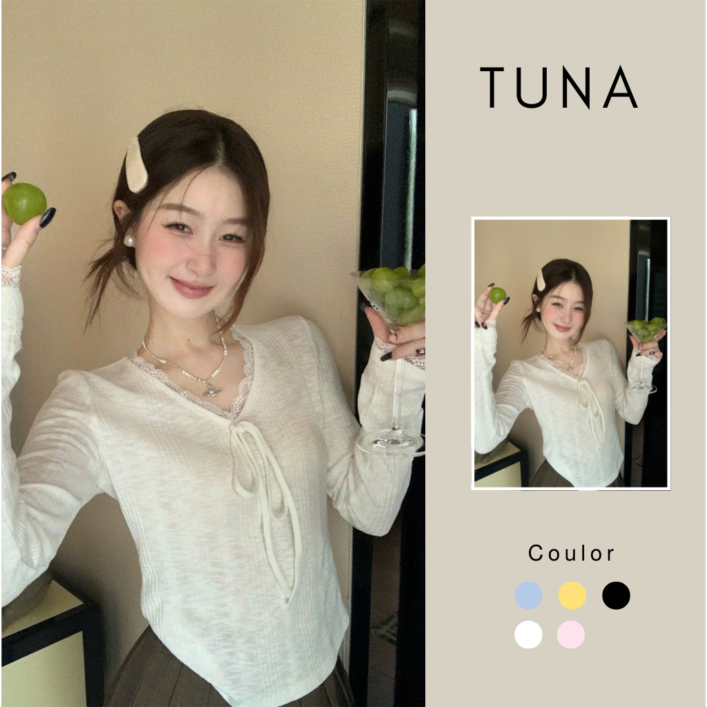 Áo thun cổ tim phối ren chất cotton Tuna Store | BigBuy360 - bigbuy360.vn