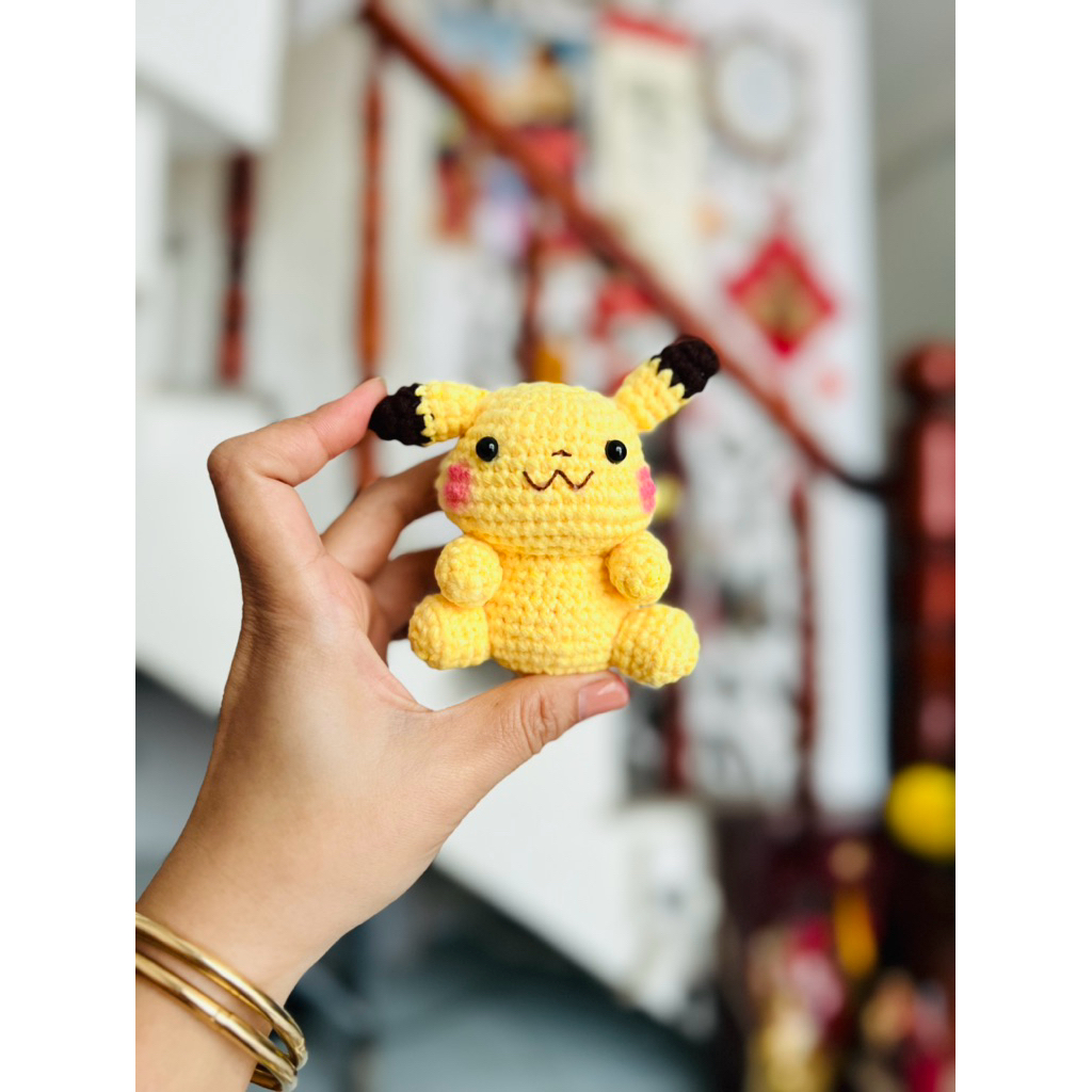 Móc khoá Pikachu bằng Len Handmade,móc khoá treo cặp treo xe treo túi xách