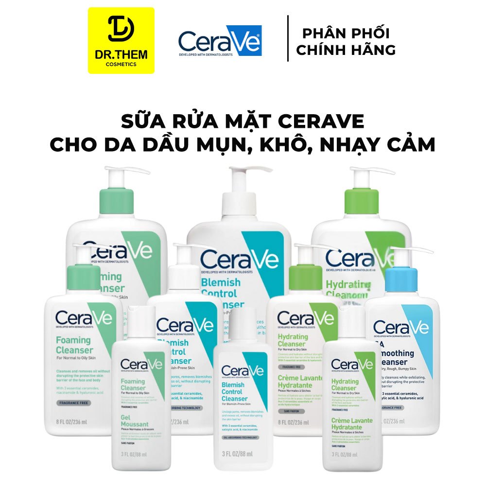 Sữa Rửa Mặt CeraVe SA Smoothing, Hydrating, Foaming Cleanser - Cho Da Dầu Mụn, Khô, Nhạy Cảm 88ml – 236ml – 473ml | BigBuy360 - bigbuy360.vn