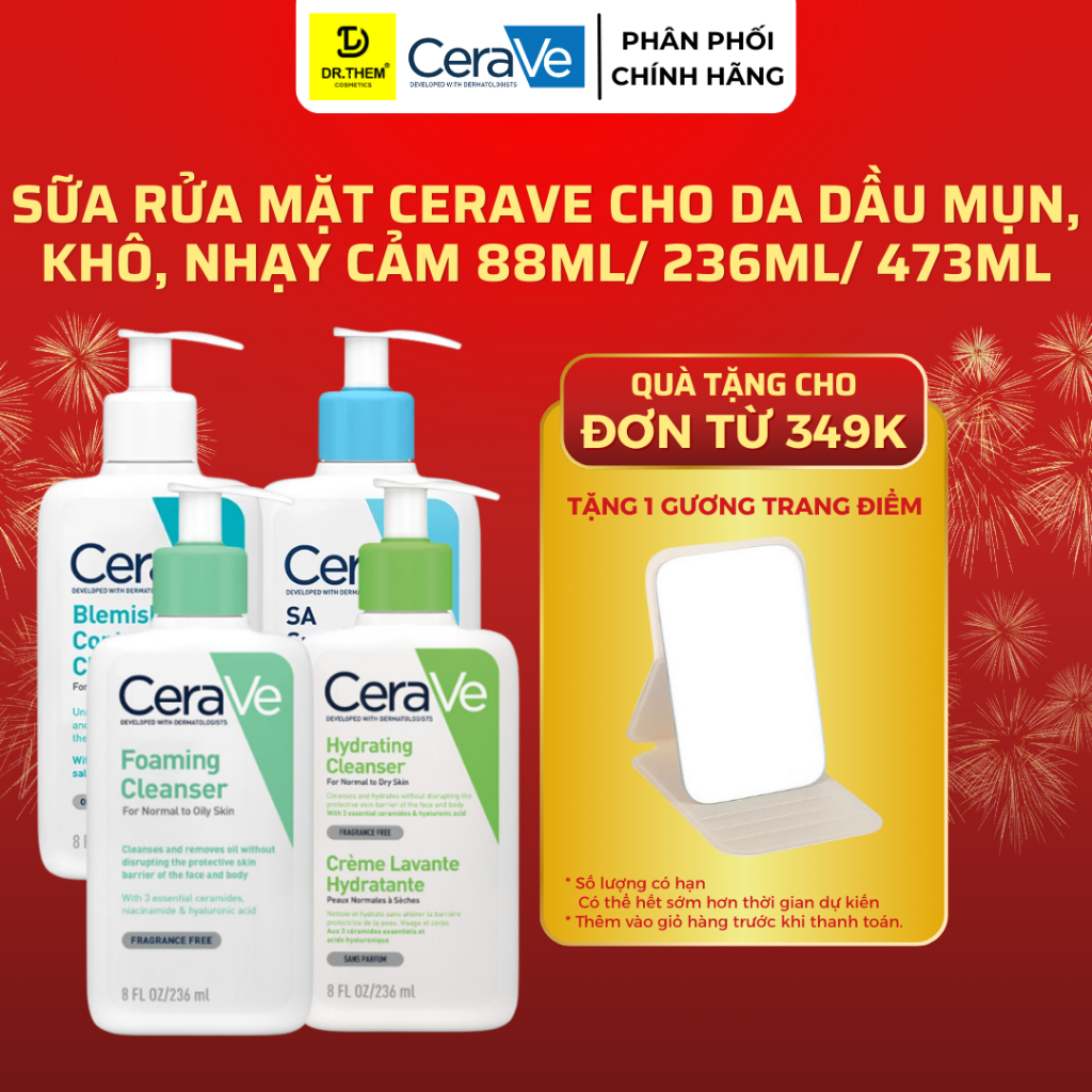 Sữa Rửa Mặt CeraVe SA Smoothing, Hydrating, Foaming Cleanser - Cho Da Dầu Mụn, Khô, Nhạy Cảm 88ml – 236ml – 473ml | BigBuy360 - bigbuy360.vn