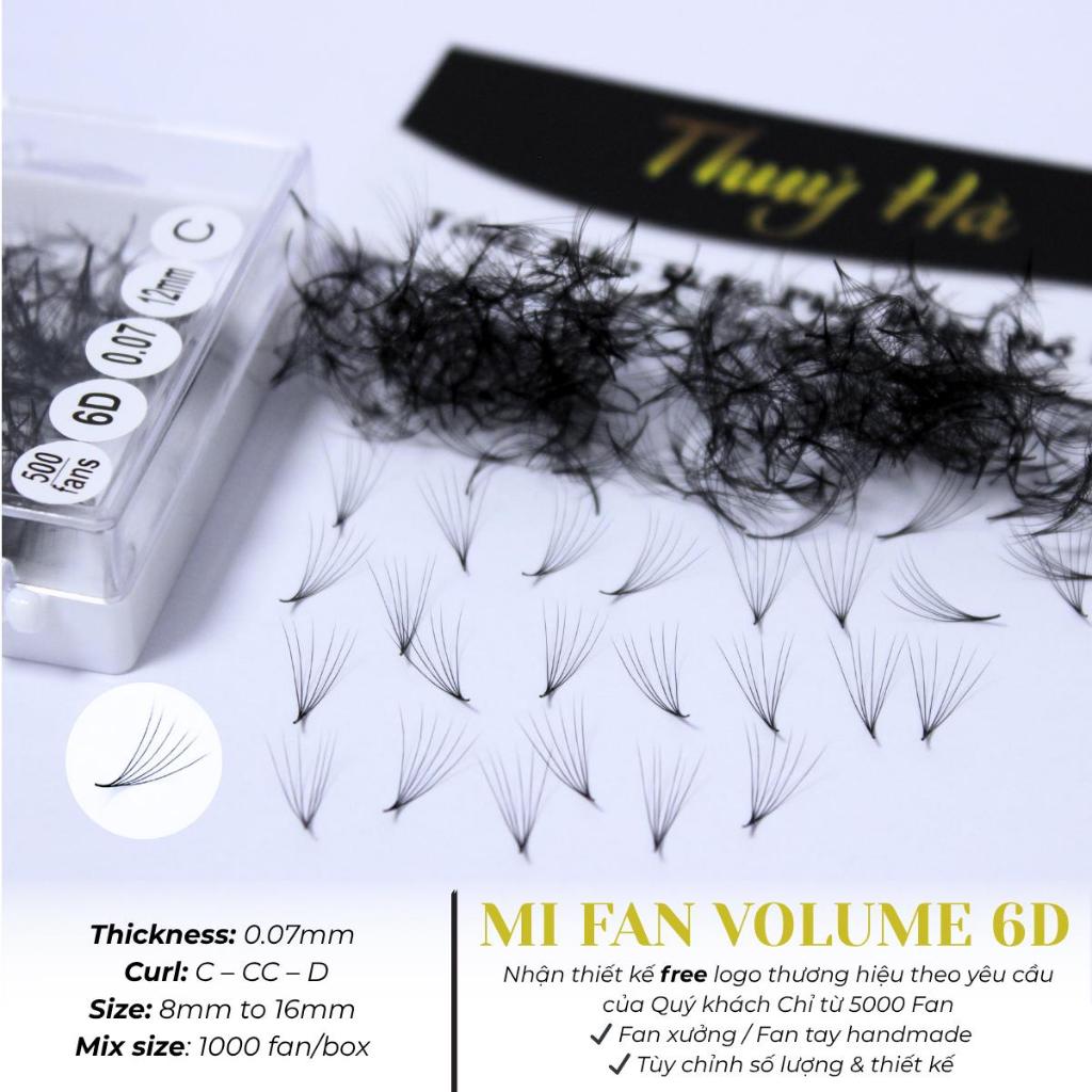 Mi Fan Sẵn 6D Dày 0.07 - Cong C-CC-D, Hộp 500 Fan, Mềm Mại, Xòe, Lông Mi Nhân Tạo Thúy Hà