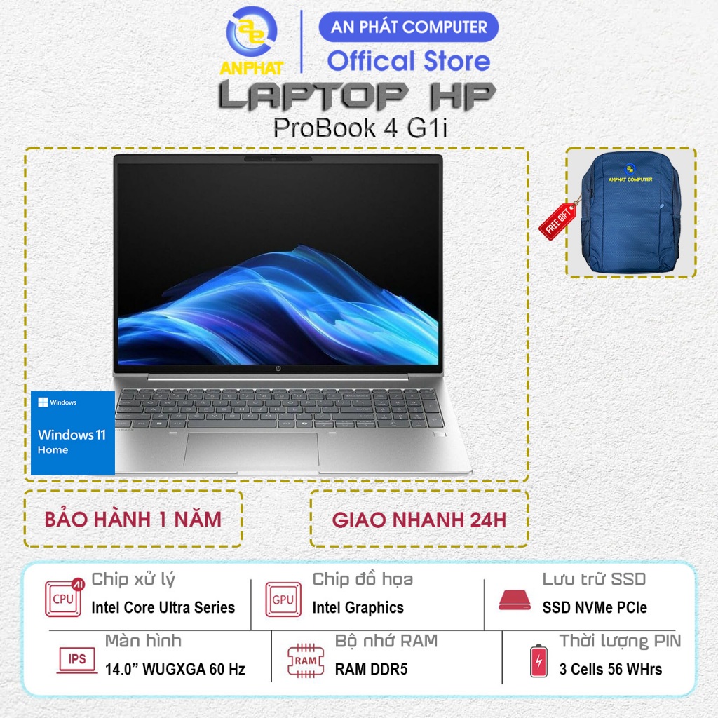 Laptop HP ProBook 4 G1i -BQ5B2PT, Core Ultra 5 225U, 8GB RAM, 512GB SSD, 14.0 FHD+, Win 11