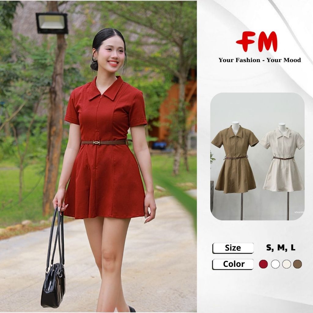Váy Chữ A Nữ FMSTYLE SHOP - Váy Polo Tay Ngắn Kèm Đai Nịt Phong Cách Công Sở Thanh Lịch  25111016