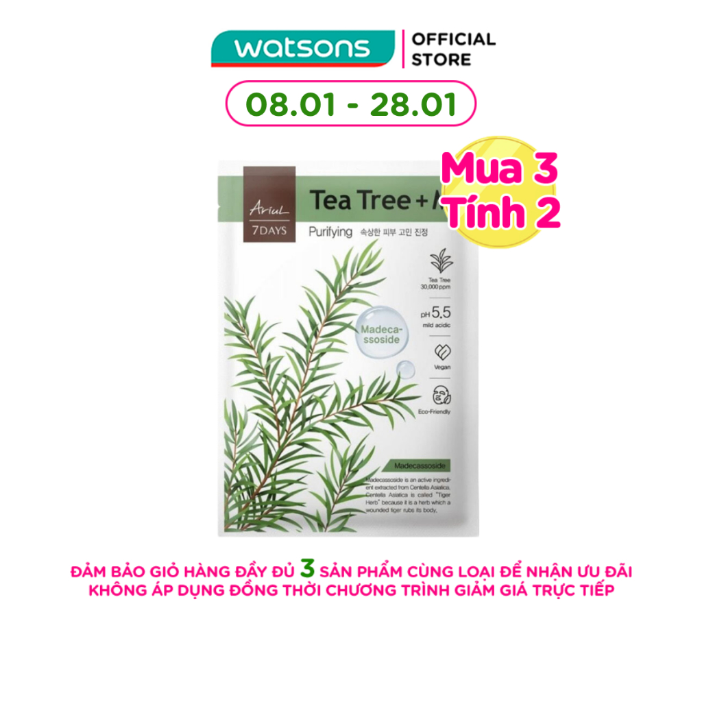 Mặt Nạ Ariul 7Days Tea Tree + Madecassoside Tràm Trà Giảm Mẩn Đỏ & Cải Thiện Da Mụn 23ml