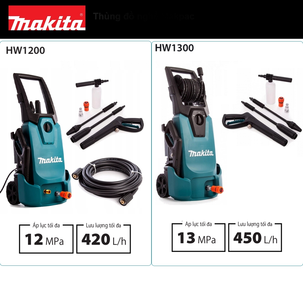 Máy xịt rửa áp lực công nghiệp Makita HW1200 | HW1300 Công suất 1800W