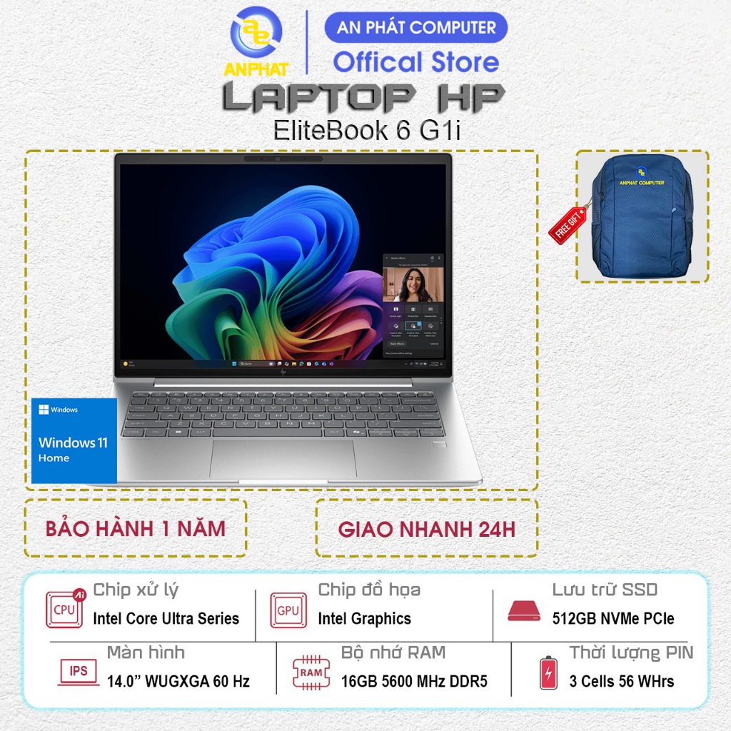 Laptop HP EliteBook 6 G1i BQ9M9PT, Core Ultra 5 225H, 16GB RAM, 512GB SSD, 14.0 FHD+, Win11