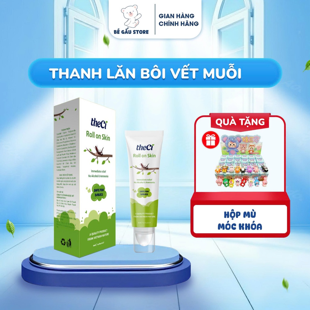 Lăn Bôi Muỗi Đốt theCi Cho Bé Roll on Skin Chiết Xuất 5 loại tinh dầu chống muỗi cho gia đình 8ml - TCYT