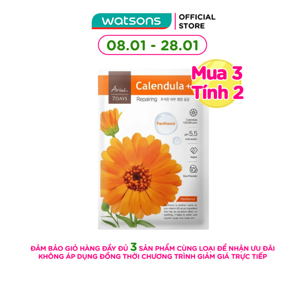 Mặt Nạ Ariul 7Days Calendula + Panthenol Hoa Cúc Phục Hồi Da Hư Tổn 23ml