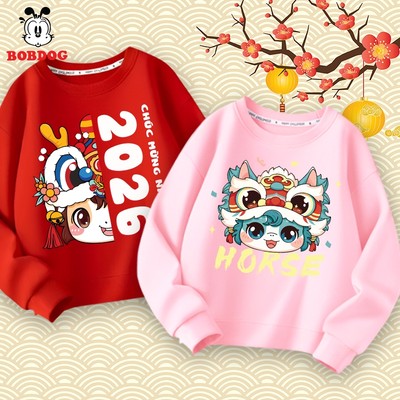 Áo nỉ cho bé gái BOBDOG, áo sweater bé gái chất cotton da cá ấm áp in hình ngựa lân tết cute cho bé