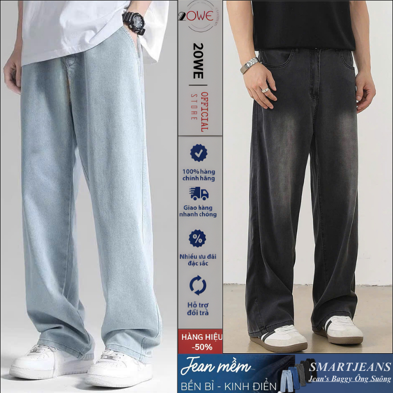 Quần jean nam Xanh ống rộng NA01, Quần bò nam màu xám đen wash dáng baggy suông chất demin hot trend 2026 - 20WE