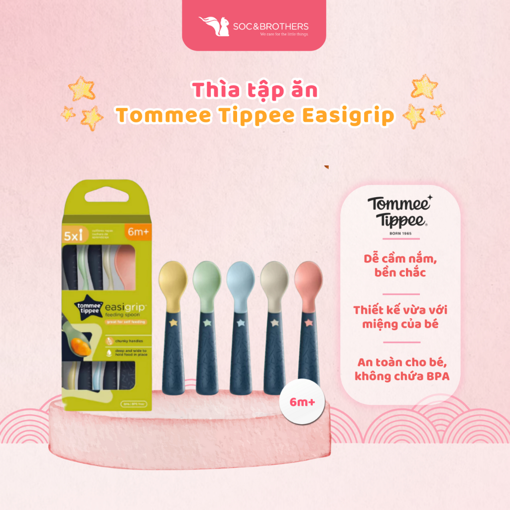 Thìa Tập Ăn Tommee Tippee Easigrip, Dành Cho Bé Từ 6 Tháng - Set 5 Thìa - Soc&Brothers
