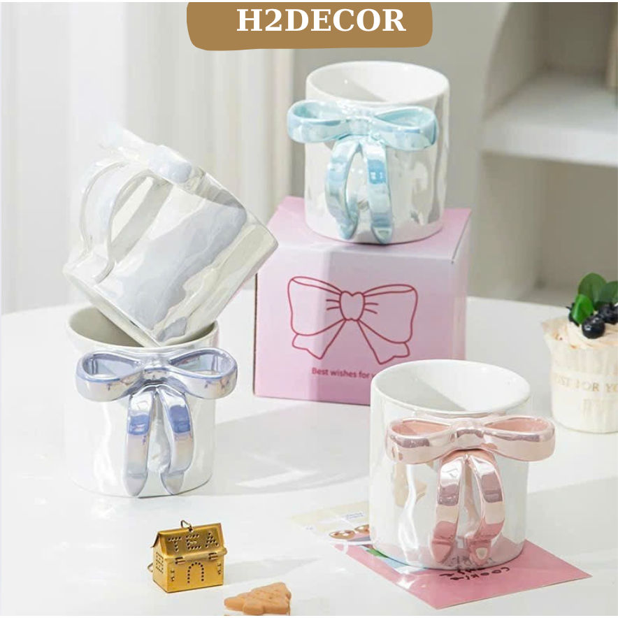 Set hộp quà cốc sứ có nắp,thìa ,gift box cốc dễ thương- H2decor