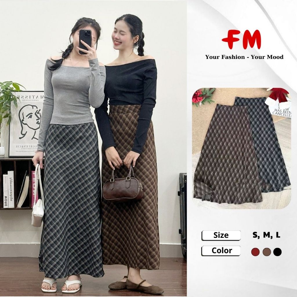 Chân Váy Dạ Kẻ Nữ Dáng Suông FMSTYLE Thời Trang Dễ Phối Đồ Size SML 25121453