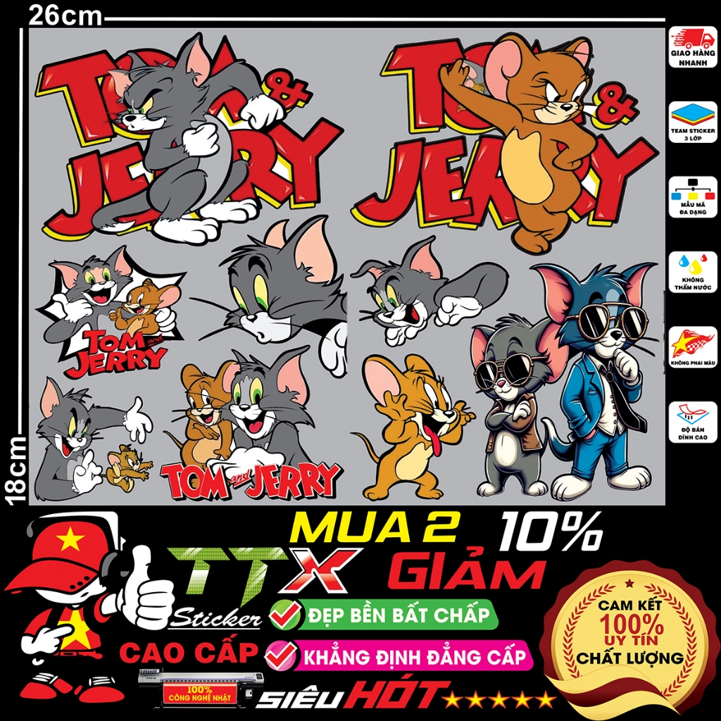 tem dán xe điện tom và jerry sticker chống nước - Hình icon logo miếng dán nhiều mẫu trang trí đẹp