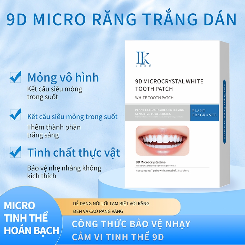 IK LKOU Kem đánh răng 9D Microcrystal White Tooth Patch làm trắng răng nhạy cảm với ánh sáng loại bỏ