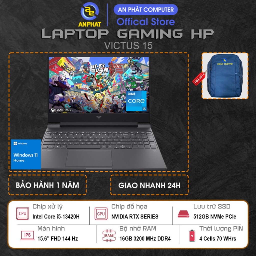 Laptop Gaming HP VICTUS 15-fa2731TX B85LNPA, Core i5 13420H, RTX 3050 6GB, 16GB RAM, 512GB SSD, 15.6