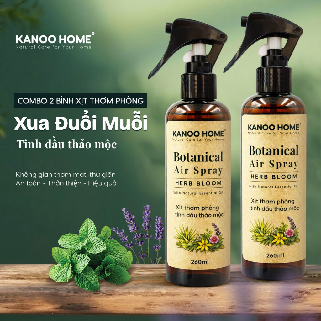 Combo 2 bình xịt thơm phòng tinh dầu thảo mộc Herb Bloom Kanoo Home . Khử mùi, thơm phòng và hỗ trợ 