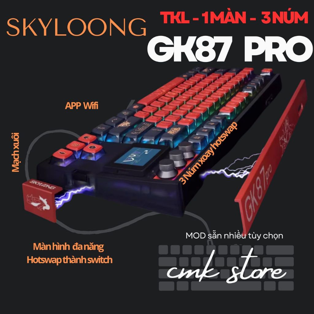 Bàn phím cơ TKL - Skyloong GK87 Pro - 1 Màn Siêu To + 3 Núm Xoay - Hotswap - RGB - App Wifi