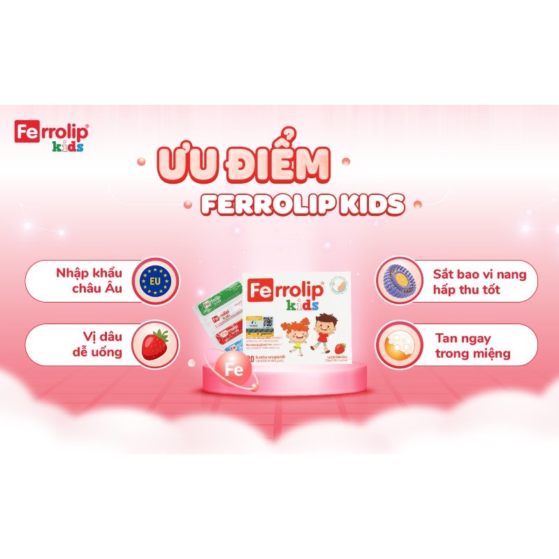 Sắt Cho Bé Sắt Ferrolip Kids Bao Vi Nang Dạng Bột - Sắt Cho Bé Dạng Bột Vị Dâu Xuất Xứ Ý
