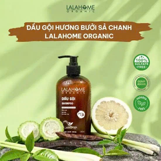 Dầu gội hương bưởi sả chanh LalaHome Organic hô trợ giảm gàu, ngứa, gãy rụng, hương bưới sá chanh