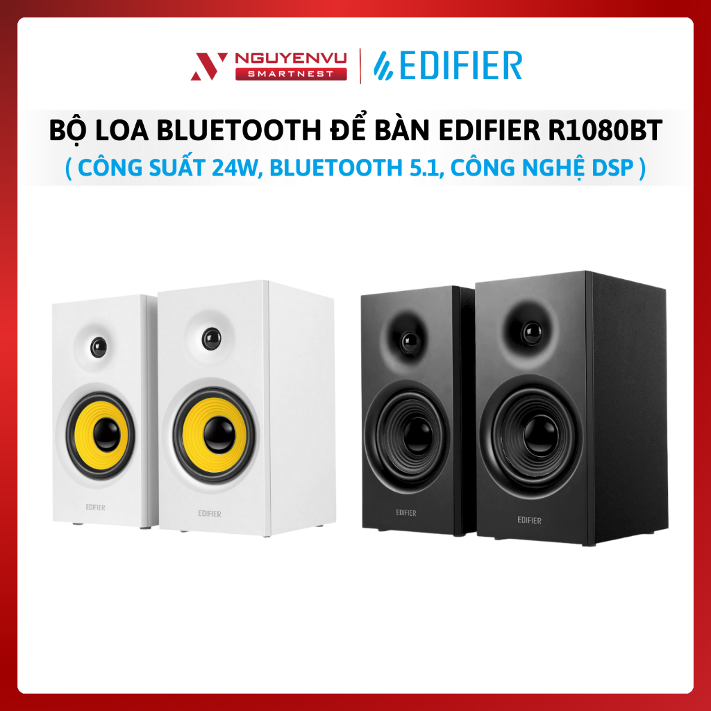 Bộ Loa Bluetooth Để Bàn EDIFIER R1080BT - Công Suất 24W, Bluetooth 5.1, Vỏ Gỗ Cổ Điển, Chip DSP | BẢ