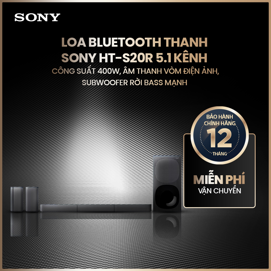 Loa bluetooth thanh Sony HT-S20R 5.1 kênh, công suất 400W, âm thanh vòm điện ảnh, Subwoofer rời bass mạnh