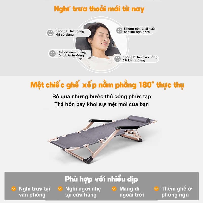 Ghế xếp thư giãn, Ghế lười gấp thành giường Gấp Gọn -Kèm nệm gối cao cấp -Nhôm chịu 400kg | BigBuy360 - bigbuy360.vn
