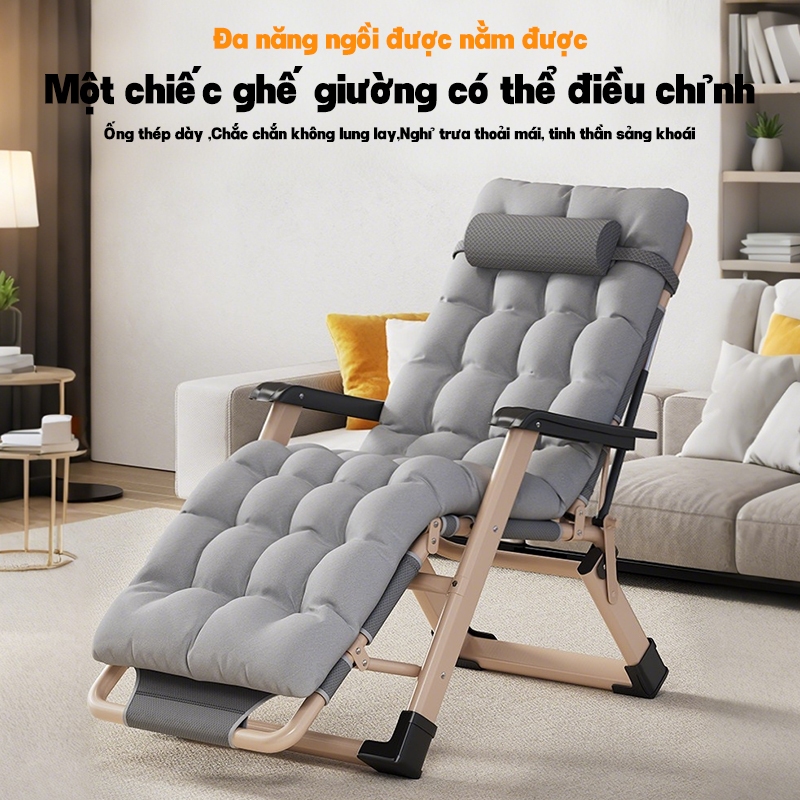 Ghế xếp thư giãn, Ghế lười gấp thành giường Gấp Gọn -Kèm nệm gối cao cấp -Nhôm chịu 400kg | BigBuy360 - bigbuy360.vn