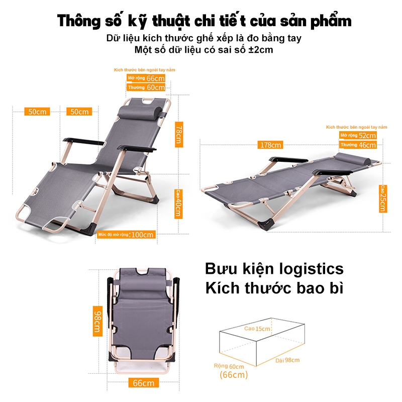 Ghế xếp thư giãn, Ghế lười gấp thành giường Gấp Gọn -Kèm nệm gối cao cấp -Nhôm chịu 400kg | BigBuy360 - bigbuy360.vn