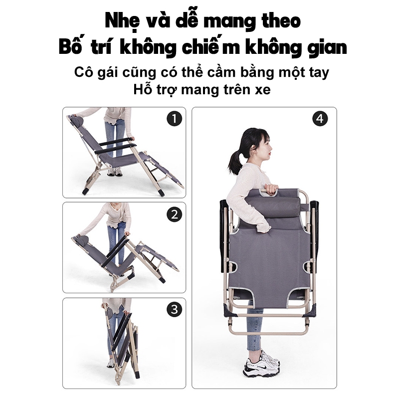 Ghế xếp thư giãn, Ghế lười gấp thành giường Gấp Gọn -Kèm nệm gối cao cấp -Nhôm chịu 400kg | BigBuy360 - bigbuy360.vn
