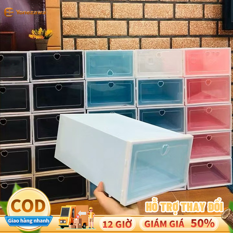 Hộp Đựng Giày Nhựa Có Nắp Chống Bụi Size Lớn Kệ Để Giày Dép Nắp Nhựa Cứng Lắp Ráp Nhanh Chóng