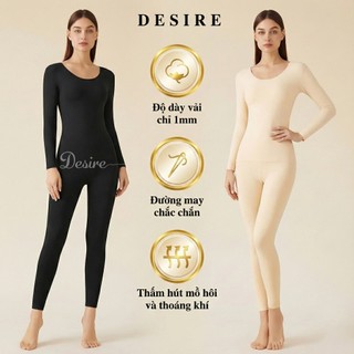 Đồ bộ giữ nhiệt nữ giới mùa đông siêu nhẹ ấm áp vải Nhung lót Len Cashmere không đường viền AGN-002-1