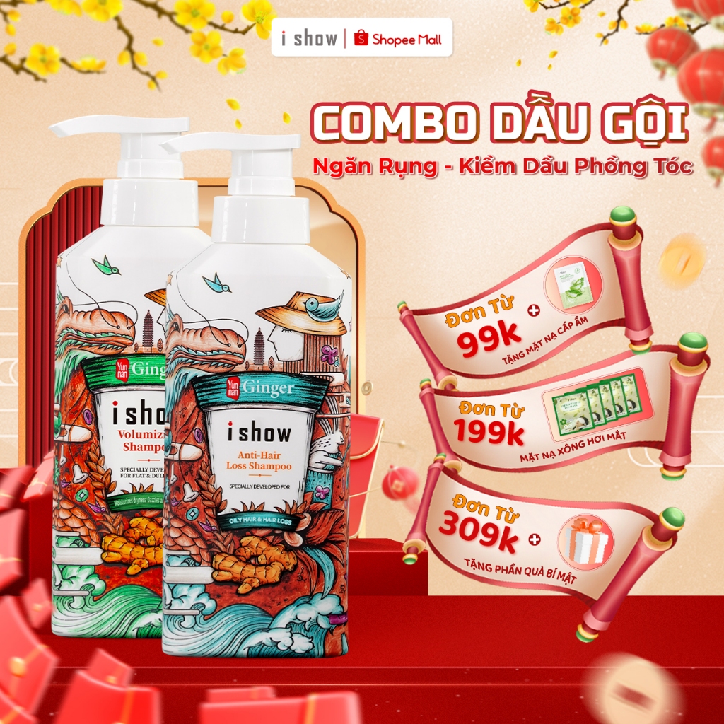 Combo 2 Loại Dầu Gội I SHOW Ngăn Rụng - Kiềm Dầu Phồng Tóc Thông Thoáng Da Đầu 300ml/chai