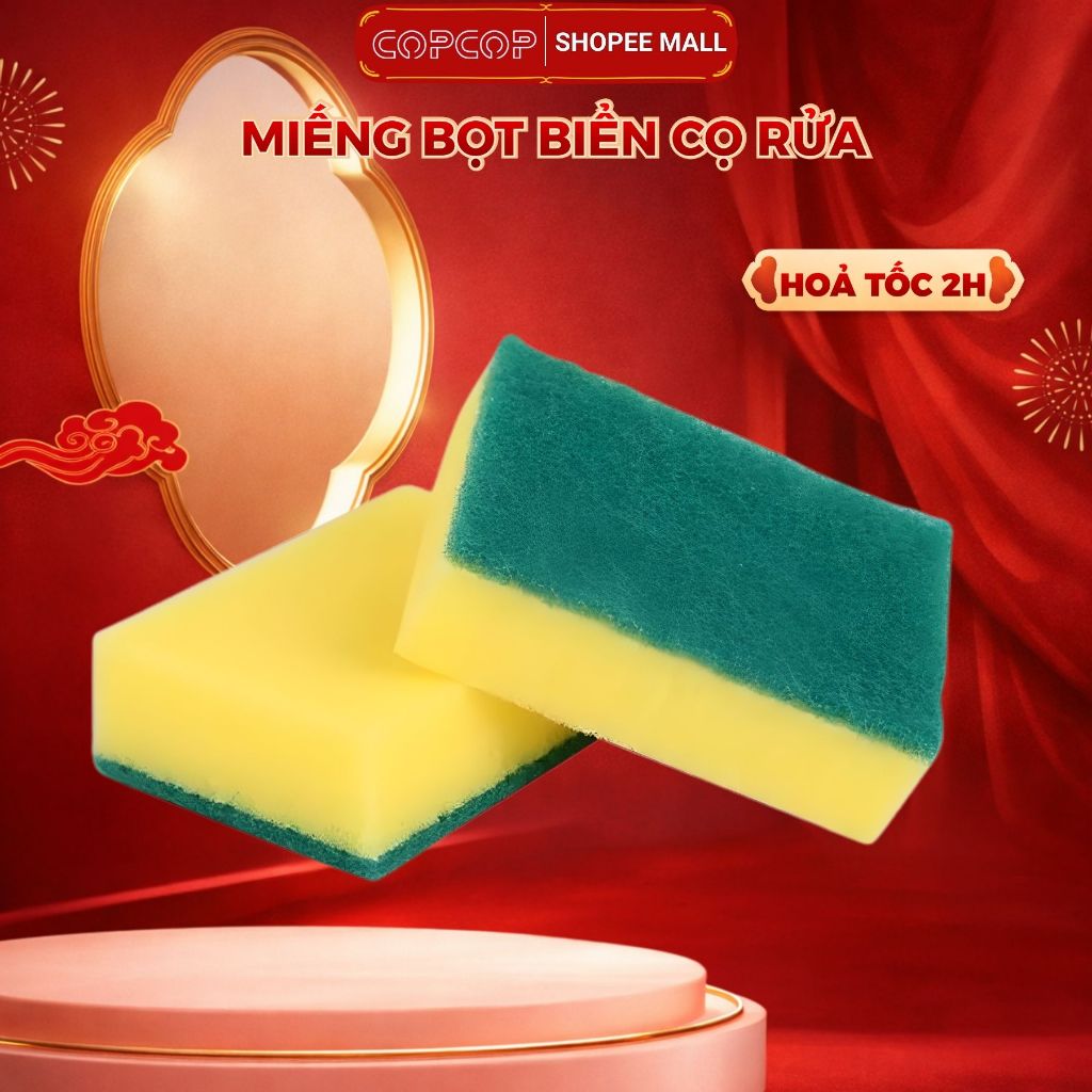 Miếng cọ rửa chén bát xanh vàng casa COPCOP miếng bọt biển cọ rửa xoong nồi tiện lợi