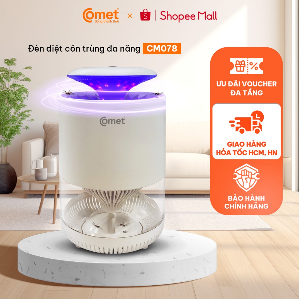 [Hỏa Tốc HCM/HN] Đèn LED Bắt Muỗi COMET CM078 3W – Ánh Sáng Tím, Quạt Hút Tự Động, Vận Hành Êm, Dễ V